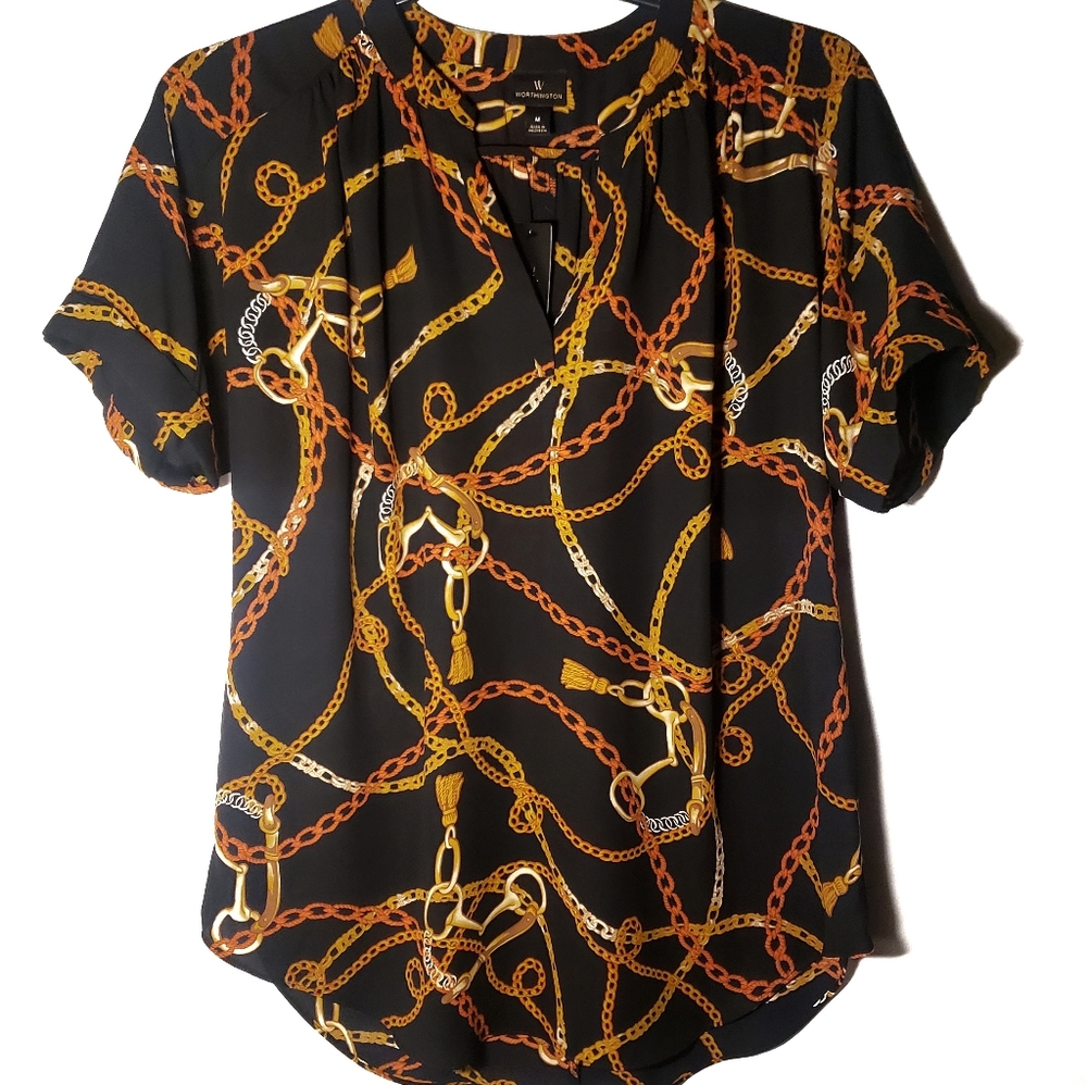 Womens Worthington Blouse Short Sleeve Size M